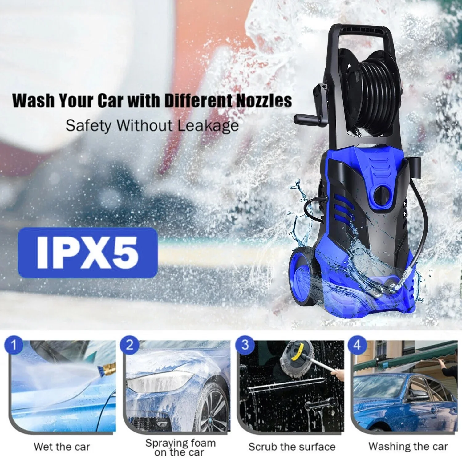 Electric Pressure Washer, 3800PSI 2.6 GPM Power Washer Machine with Hose Reel,4 Quick Connect Nozzles, Foam Cannon, for Cars, Patios, and Floor Cleaning,Orange