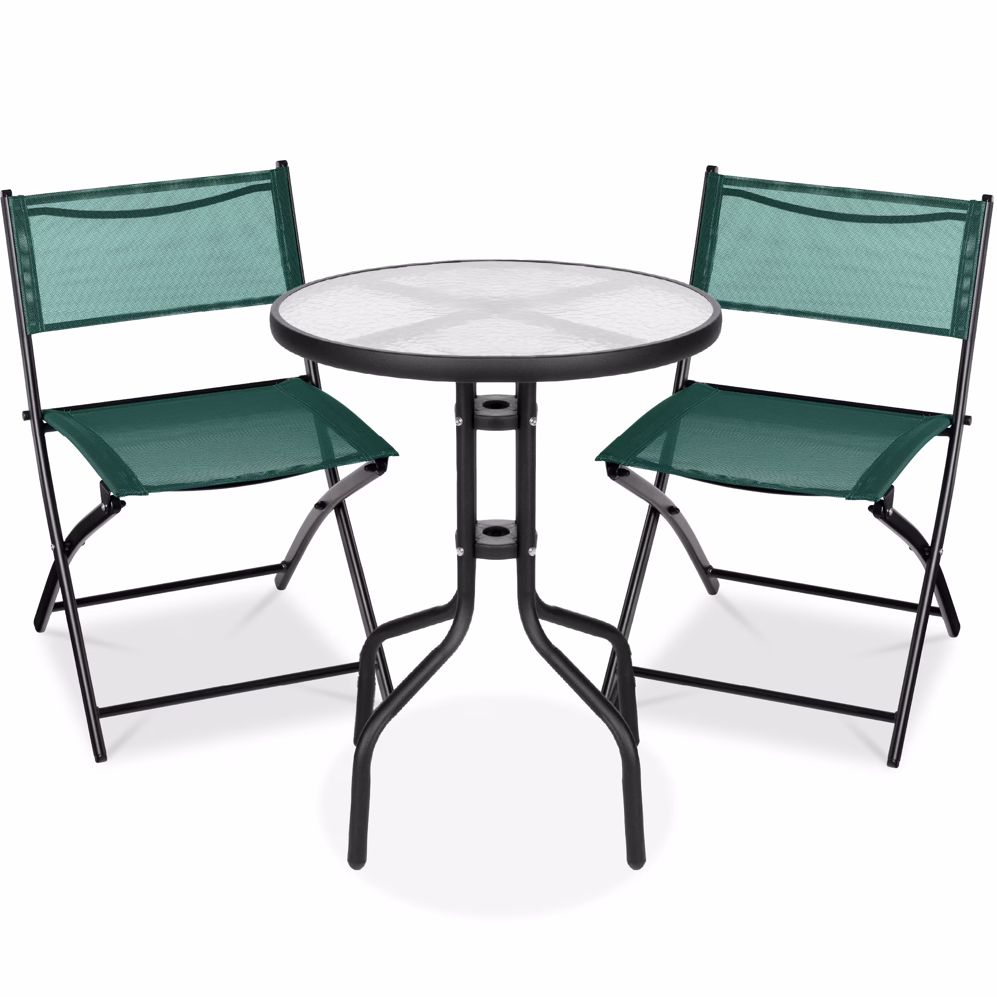 Best Choice Products 3-Piece Patio Bistro Dining Furniture Set w/ Glass Tabletop, Folding Chairs - Gray
