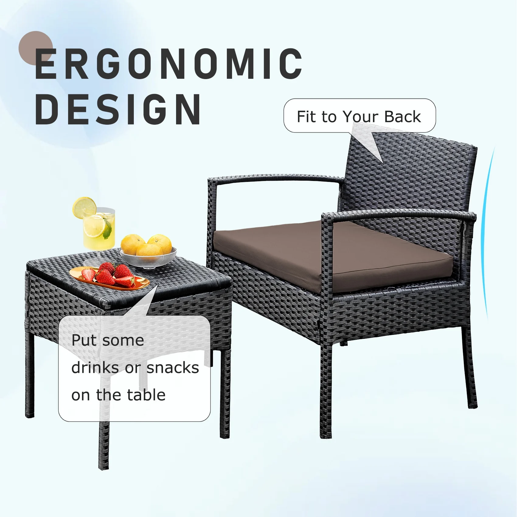 Tappio Outdoor Furniture 3 Piece Patio Bistro Furniture Set, Rattan Conversation Chairs Set with Side Table and Cushions, Patio Furniture Sets for Balcony Garden Porch, Red