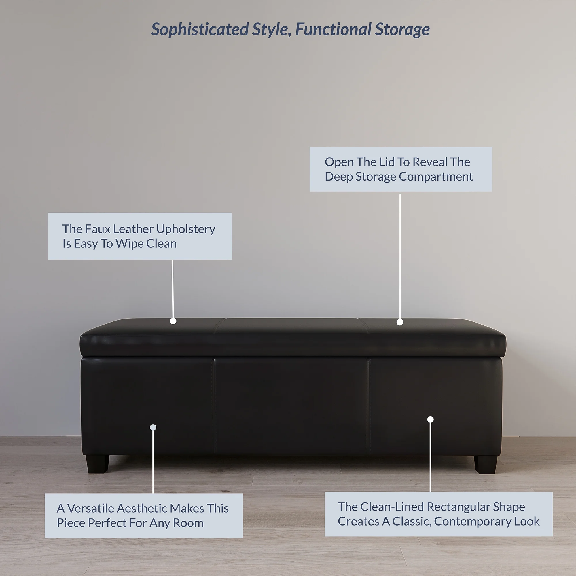 BELLEZE Storage Ottoman Bench Footstool - Amherst (Beige)