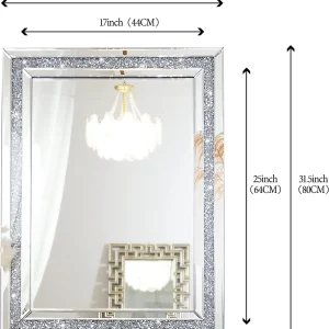 SHYFOY Rectangle Decorative Wall Mirror Crushed Diamond Vanity Mirror Wall Mounted Makeup Mirror for Home Decor