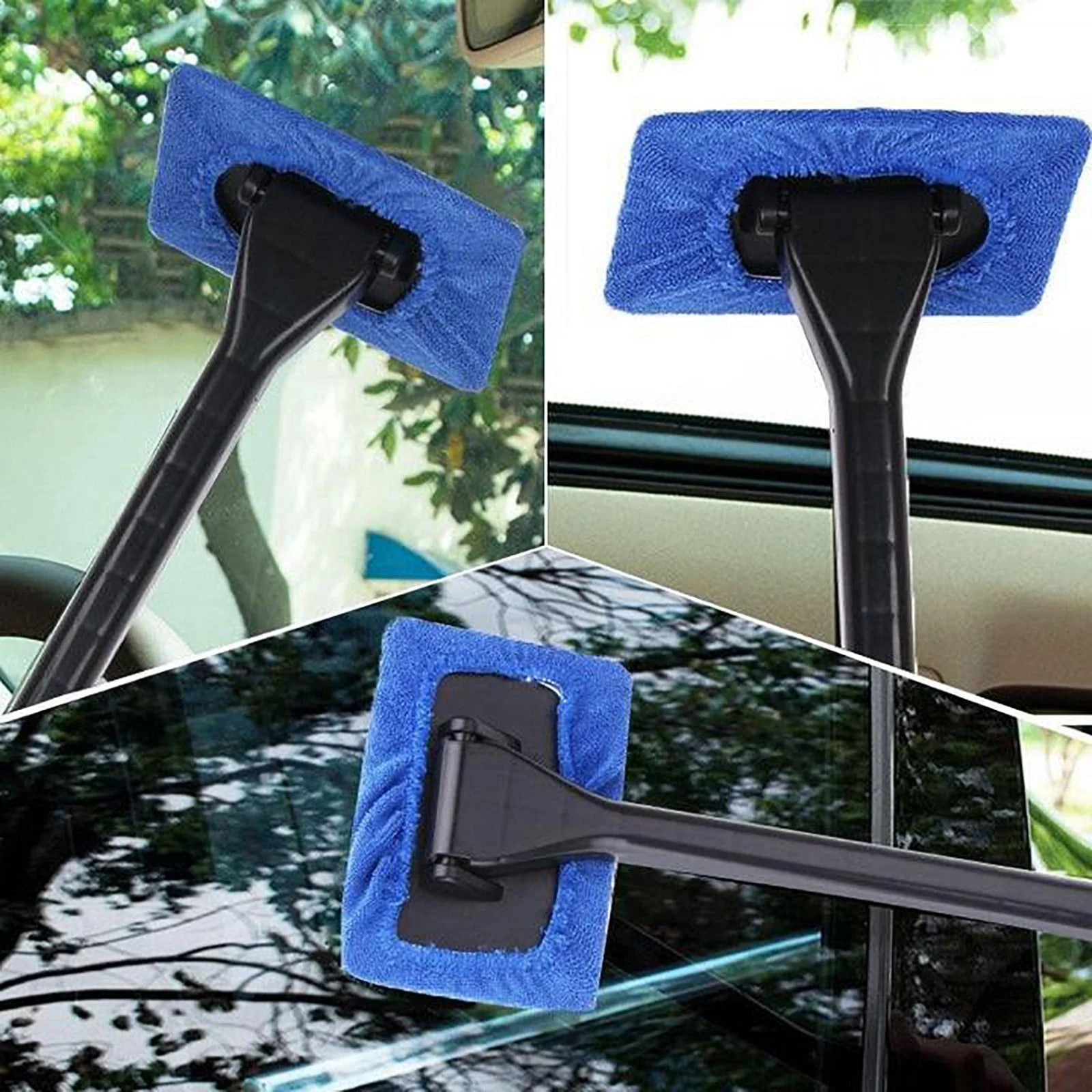 VerPetridure Windshield Cleaner -Microfiber Car Window Cleaning Tool With Extendable Handle And Washable Reusable Cloth Pad Head Auto Interior Exterior Glass Wiper Car Glass Cleaner Kit