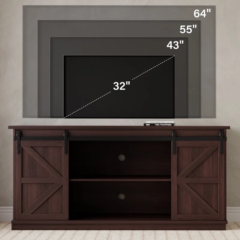 Furmax 65 inch TV Stand Entertainment Center with Sliding Barn Doors and Storage,White