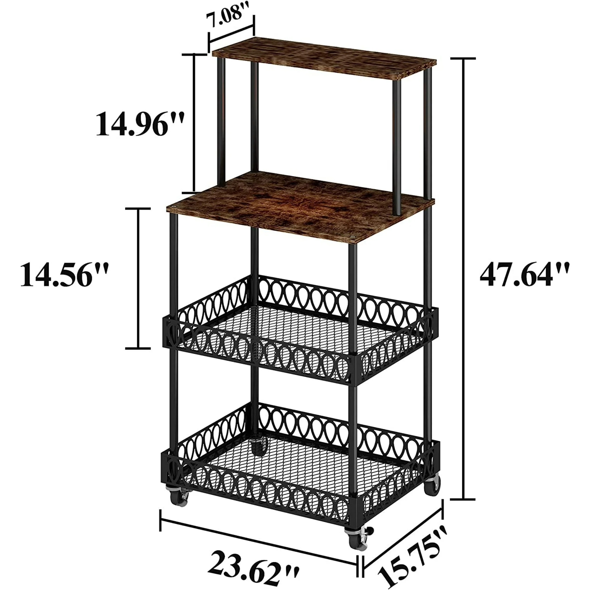 BATE 4-Tier Kitchen Storage Baker's Rack 48 inch Microwave Oven Rack Shelves Kitchen Storage Organizer with Metal Wheels