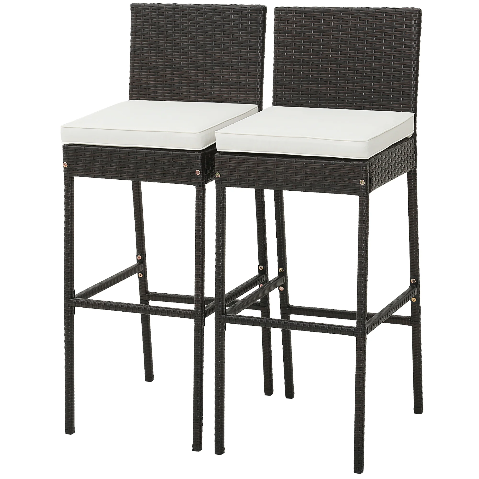 Costway 4 PCS Patio Wicker Barstools Bar Height Chairs with Cushions Backyard Off White