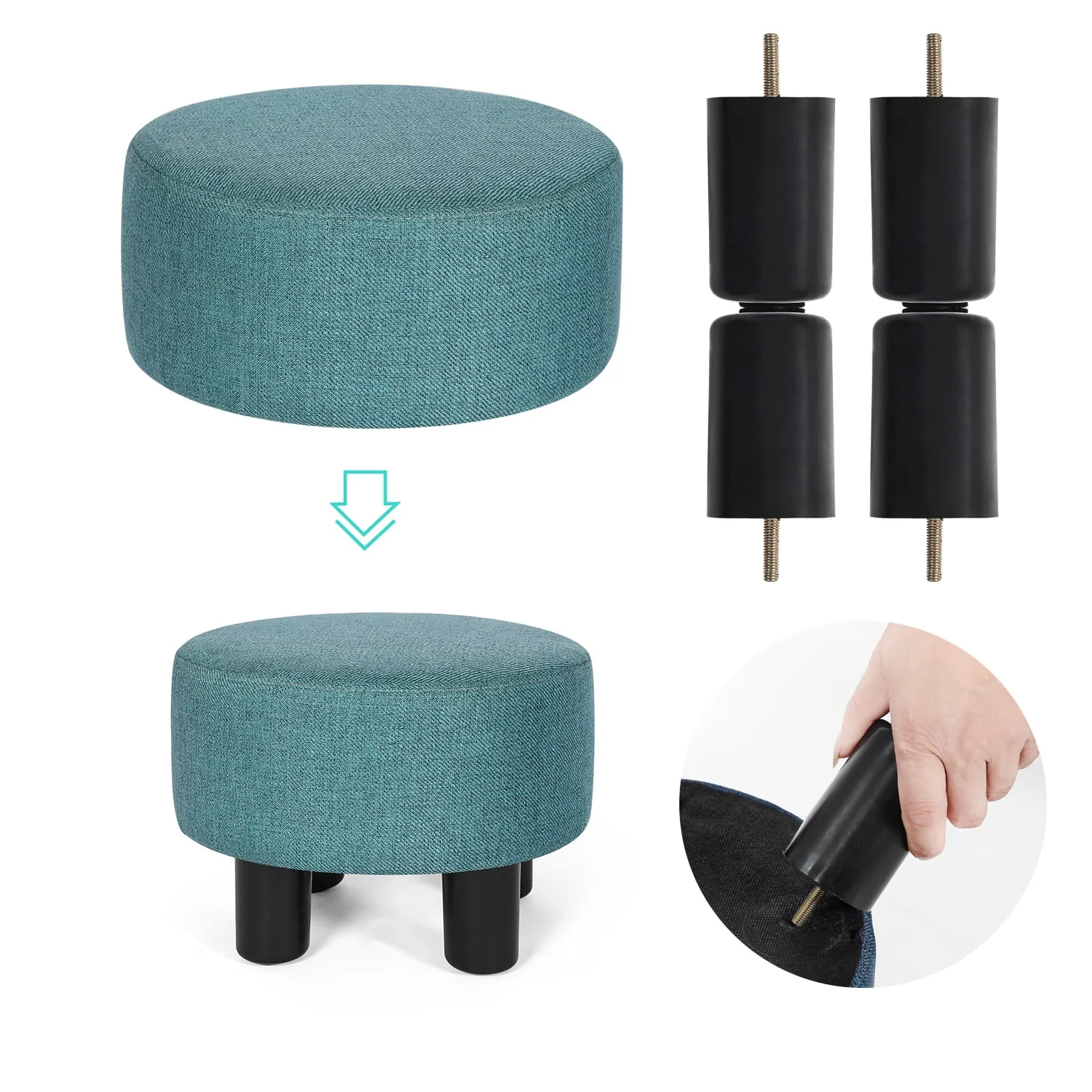 Homebeez Round Footstool Small Upholstered Ottoman Sofa Footrest Stool Padded Seat for Living Room Bedroom Entrance Home Decor