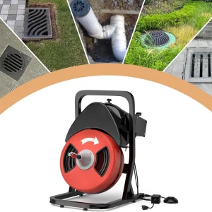 Drain Cleaner Machine 50FTx1/2 Inch,Auto Sewer Snake Auger on Wheels,Portable Drain Cleaning Machine with 4 Cutter & Foot Switch for 2" to 4" Pipes Sewer Sink Toilet Shower