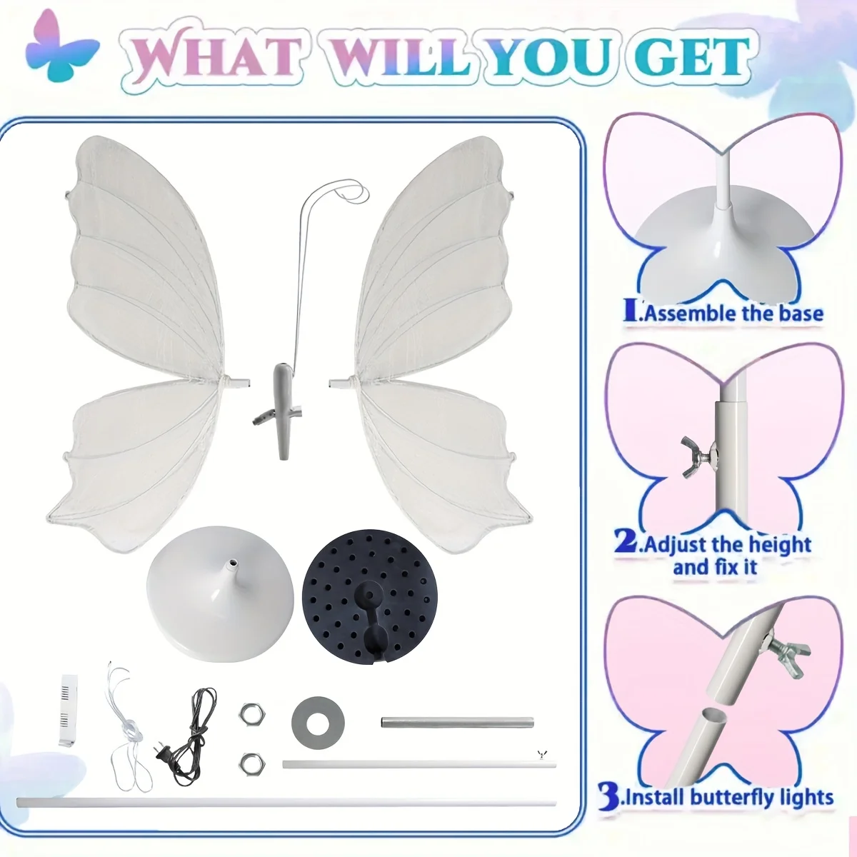 2-Pack Romantic Butterfly Floor Lamp with LED Lights, White & Gold Options, for Wedding, Party, Home Decor, Hanging Chandelier (Multiple Sizes, US Plug)