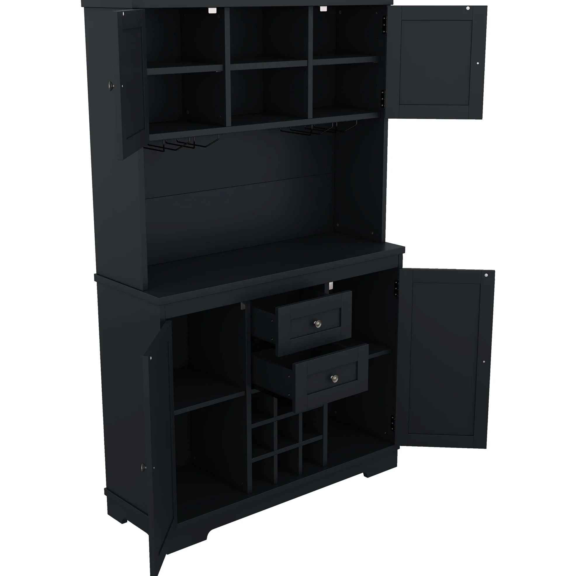 Dark Blue Dining Room Storage Cabinet With Shelves - Coffee Bar Drawers For Kitchen Antique Drawers, Shelves, And Cabinets
