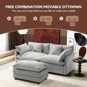 Ihanherry 146" U-Shaped Modern Sofa Modular Sectional Cloud Couch with 2 Ottoman, 6-Seat Chenille Deep Seat Sofa with 6 Pillows for Living Room, Bedroom and Apartment, Grey