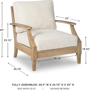 Signature Design by Ashley Clare View Coastal Outdoor Patio Eucalyptus Sofa with Cushions, Beige