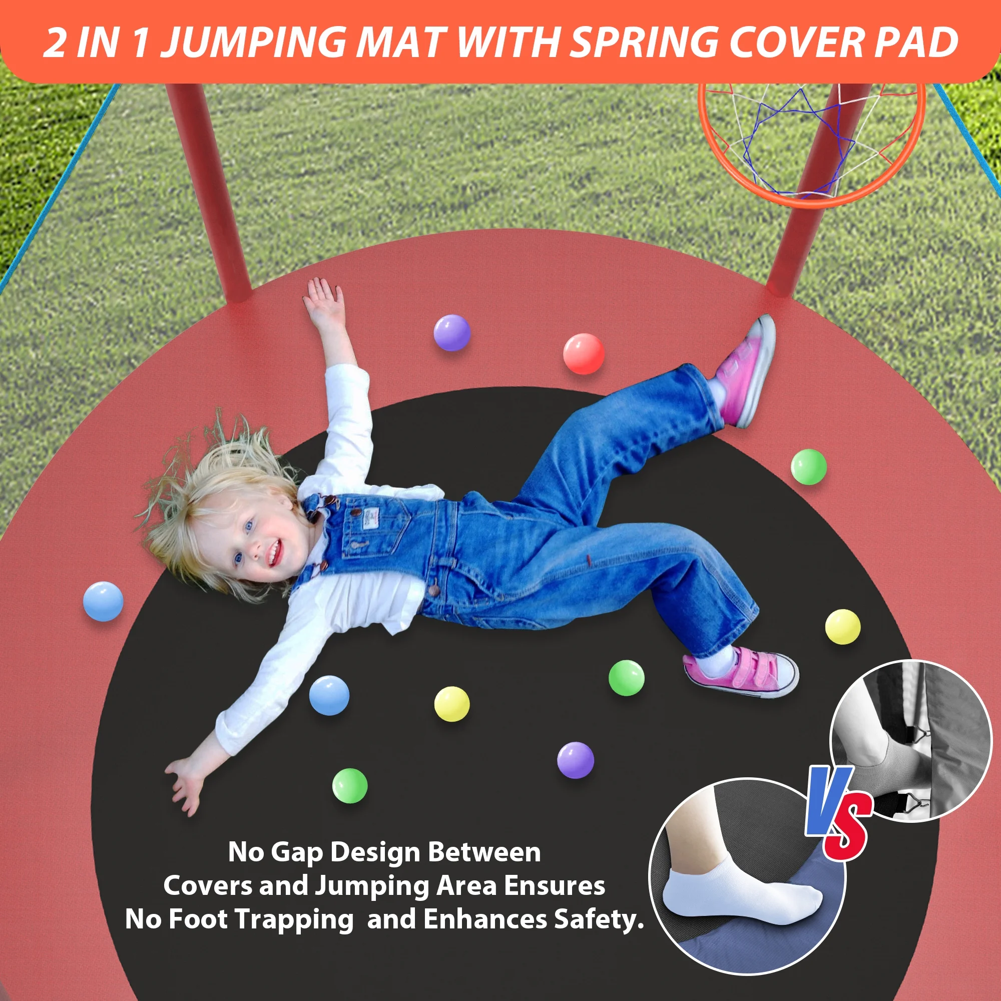 CITYLE Trampoline for Kids, No Gap Design 600LBS 66'' 5.5FT Toddler Trampoline Indoor Outdoor with Basketball Hoop, Mini Small Trampoline with Enclosure, Christmas Gifts for Toddlers, Boys & Girls