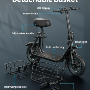 Gyroor Electric Scooter with Basket & Seat, 550W, 20 Mile Range