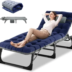 Slsy Folding Lounge Chair, 5-Position Adjustable Outdoor Reclining Chair, Folding Sleeping Bed Cot, Folding Chaise Lounge Chair for Pool Beach Patio Sunbathing