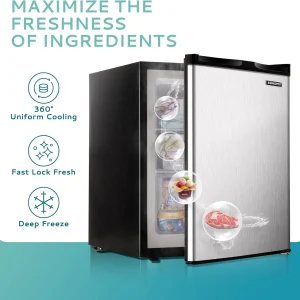 Upright freezer, 3.0 Cubic Feet, Single Door Compact Mini Freezer with Reversible Stainless Steel Door, Small freezer for Home/Dorms/Apartment/Office (Silver)