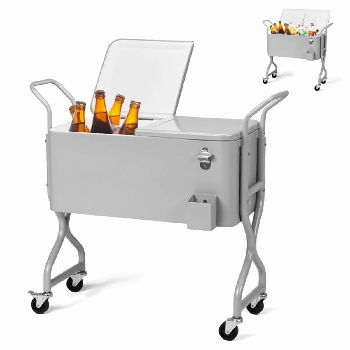 80-quart outdoor beverage rolling cooler, convenient design, easy to clean, with internal insulation function, with wheels for easy mobility, suitable for backyards and patios