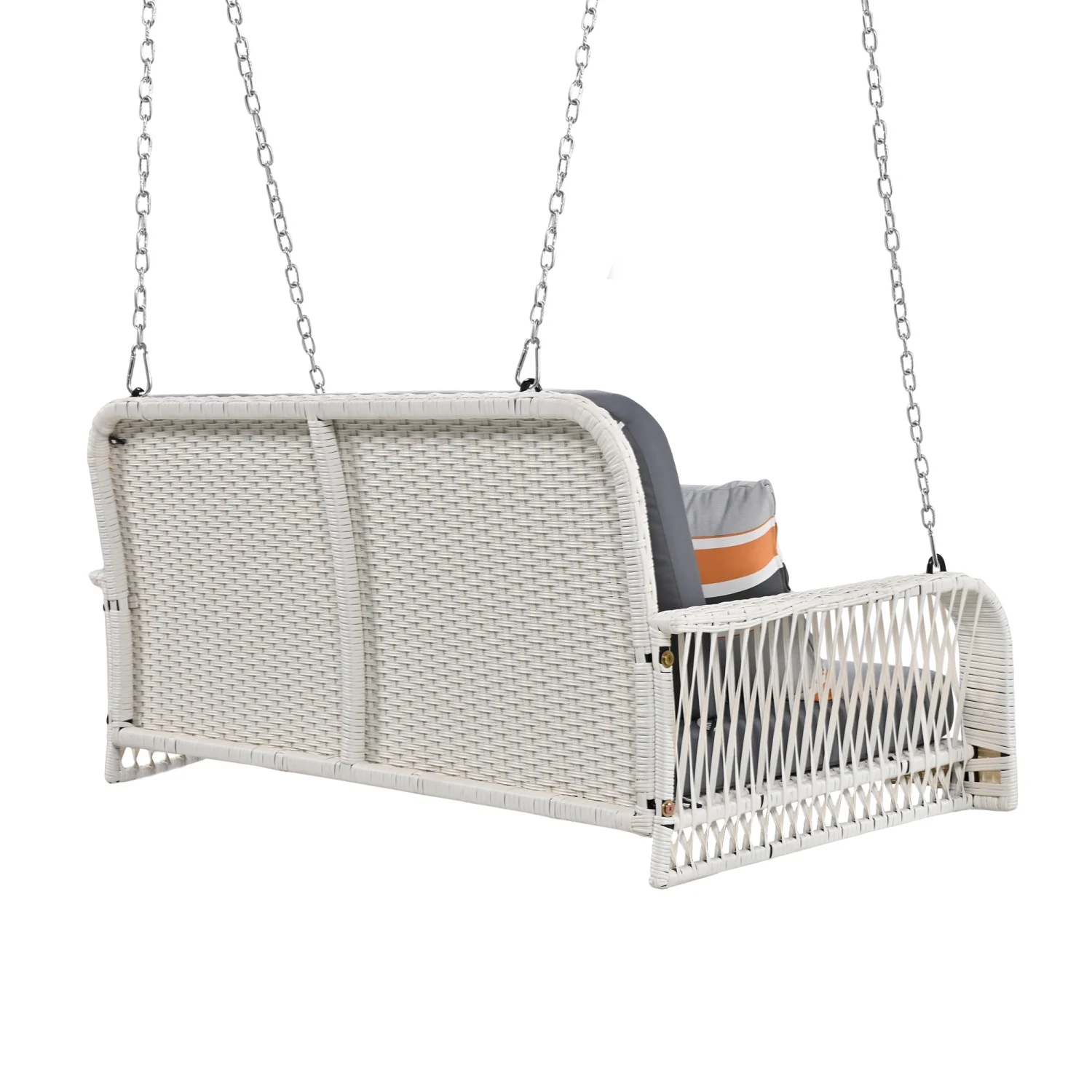 Harper & Bright Designs PE Ratten Porch Swing Chair, 2-Seater Hanging Swing Bench with Chains, All Weather Design Patio Furniture Swing for Backyard Garden Poolside, Grey and White