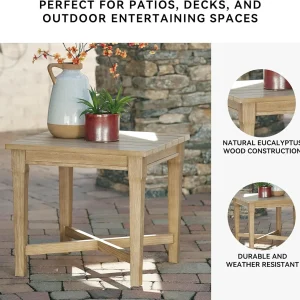 Signature Design by Ashley Clare View Coastal Outdoor Patio Eucalyptus Sofa with Cushions, Beige