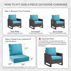 Bellefurn Outdoor Deep Seat Cushion 24 X 24 X 6 inch for Patio Furniture,Outdoor Chair Cushions Waterproof & Fade Resistant Patio Furniture Cushions for Wicker Chair, Sofa, Couch