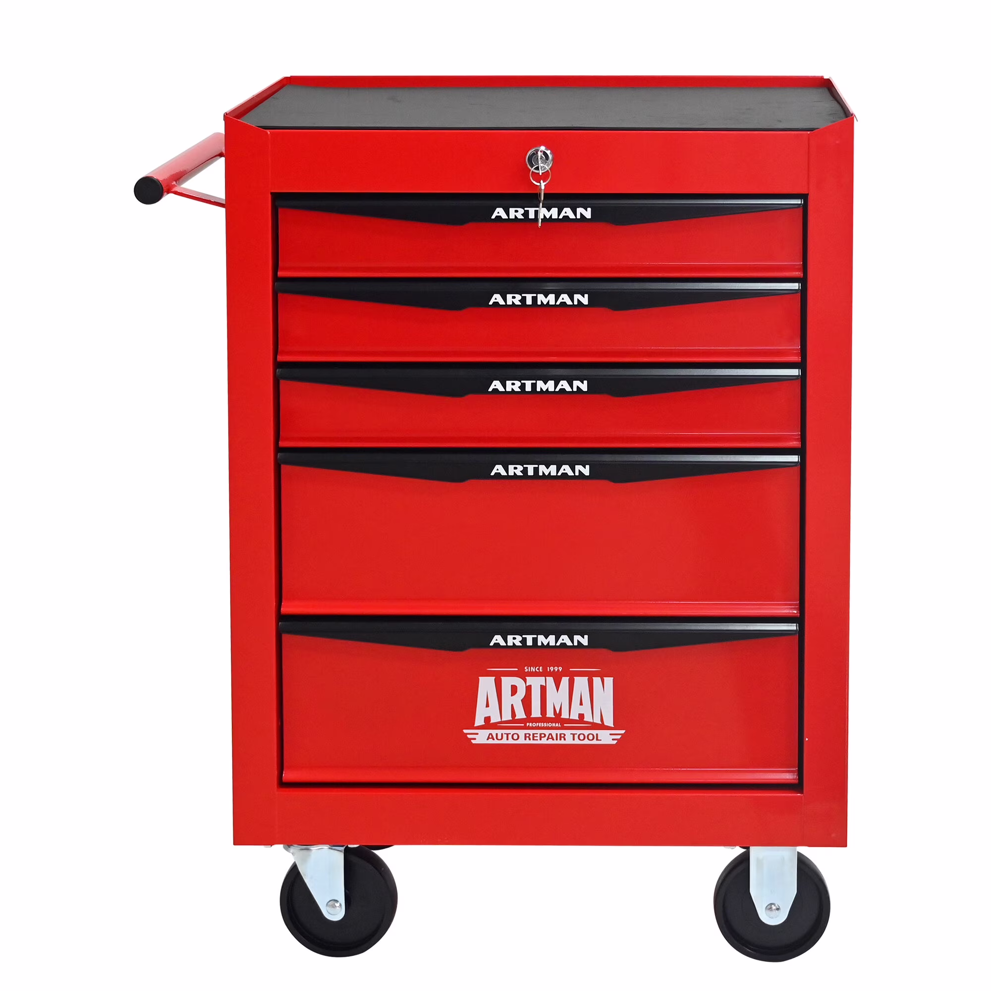 Tool Cabinets 4 Drawers Multifunctional Tool Cart with Wheels,Metal Rolling Tool Cart Storage for Garage Workshop Warehouse Repair Shop--With Stainless Steel Roof- Red&Black,Garage Tool Cabinets