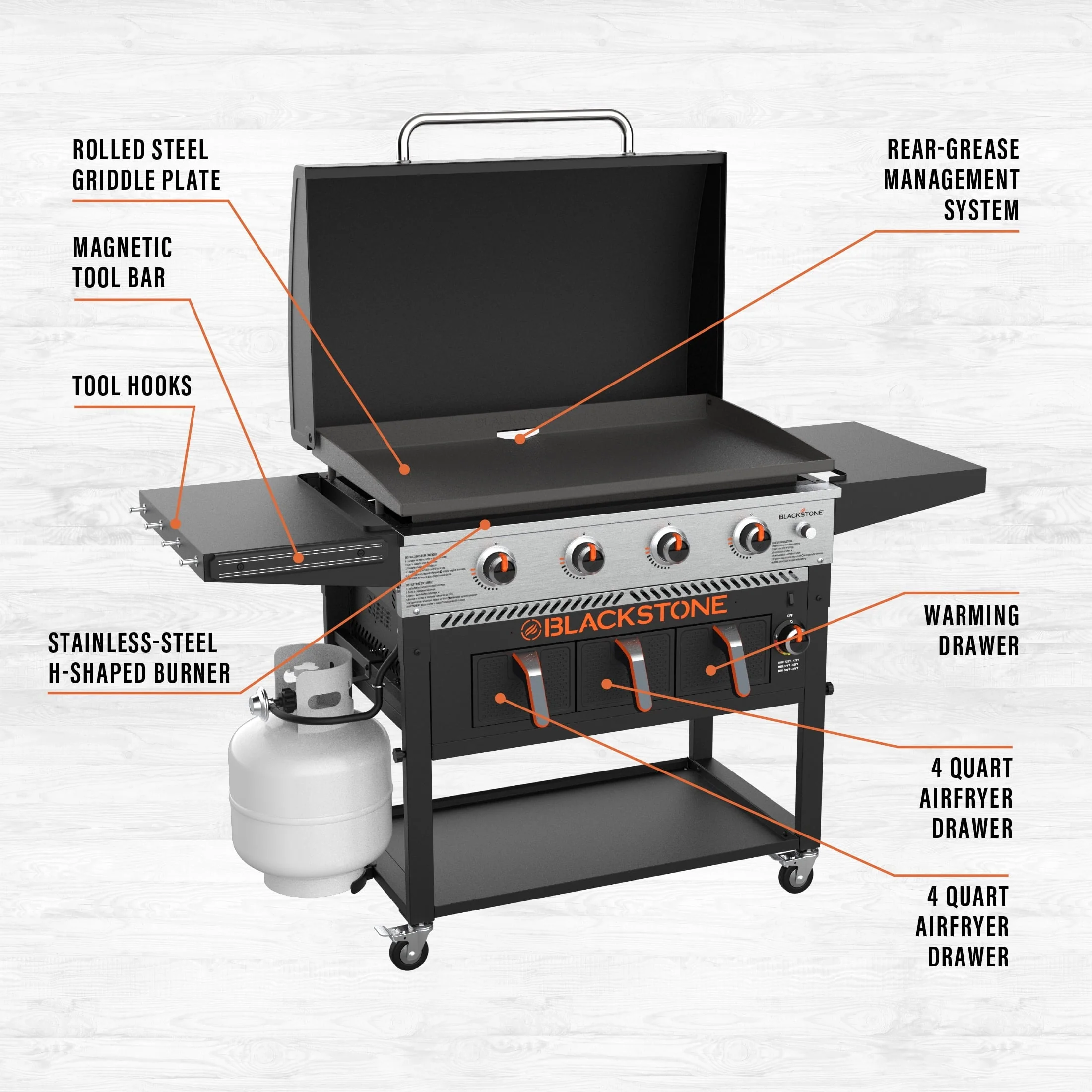 Blackstone 4-Burner 36" Propane Griddle with Air Fryer and Hood