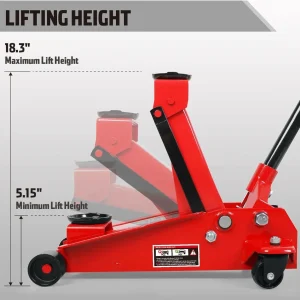 3 Ton Low Profile, Aluminum and Steel Racing Floor Jack with Dual Pistons Quick Lift Pump for Sport Utility Vehicle, Lifting Range 3-15/16" min to 18-5/16" max, Red