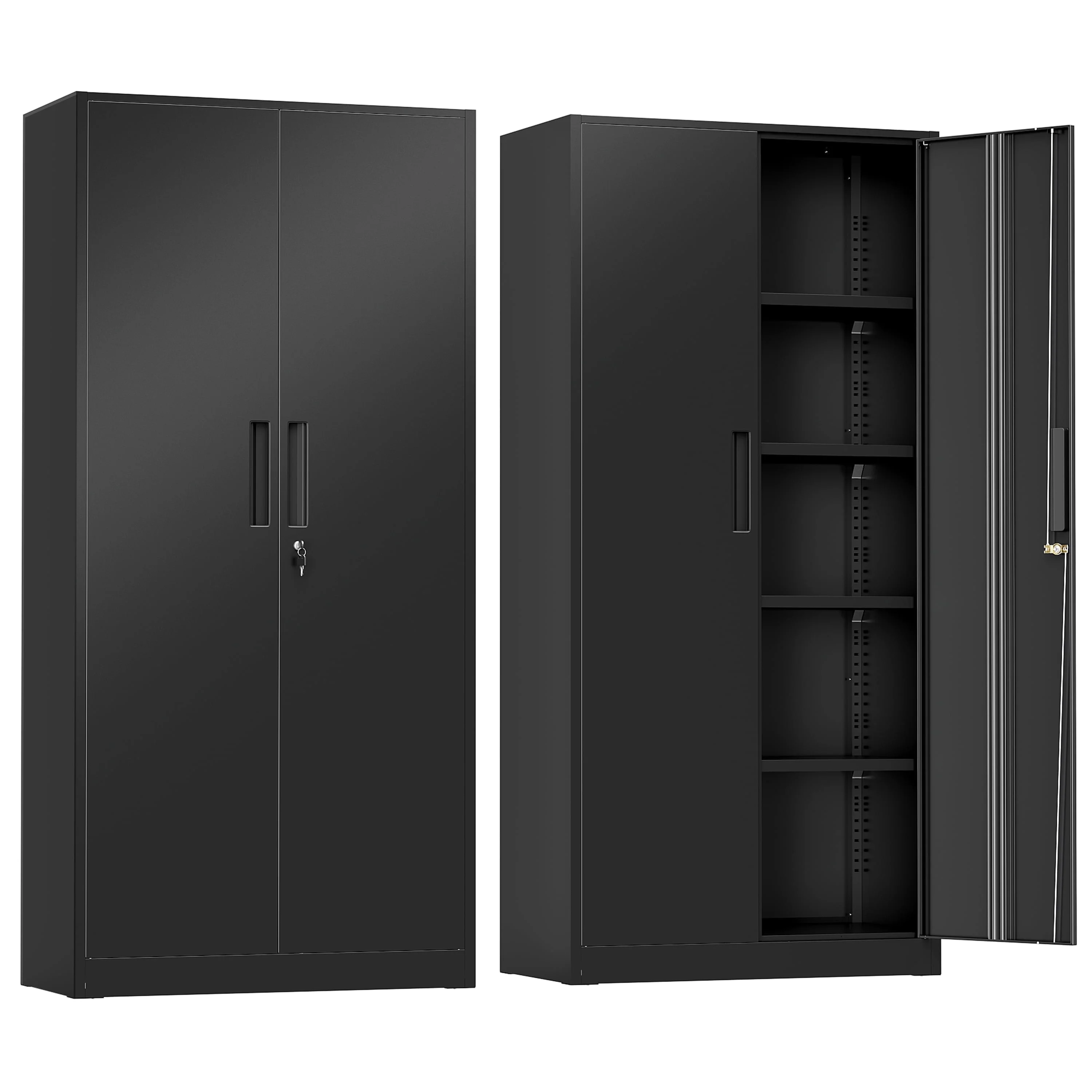 SUNCROWN 71 In Metal Storage Garage Cabinets with Locking Doors and Adjustable Shelves, Steel Storage Cabinet for Garage, Office, Classroom, Assemble Required(Black)
