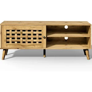 Rattan TV Stand, Fluted TV Stand with Storage, 47 inch Rattan Entertainment Center, Media Console Cabinet for Living Room, Bedroom 47'' -1 Door
