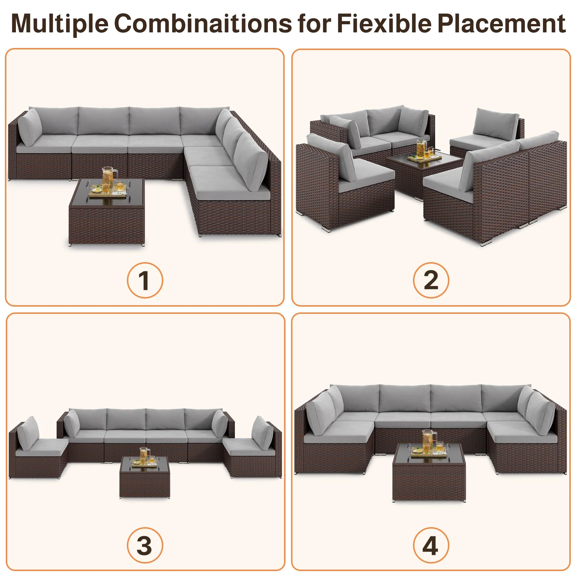 Patio Furniture Set Clearance, Lofka 5 Piece Outdoor Sectional Furniture Chair Set with Cushions and Tea Table, Gray