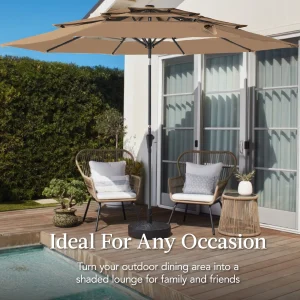 Best Choice Products 10ft 3-Tier Patio Umbrella, Market Sun Shade w/ Tilt Adjustment, Easy Crank - Red