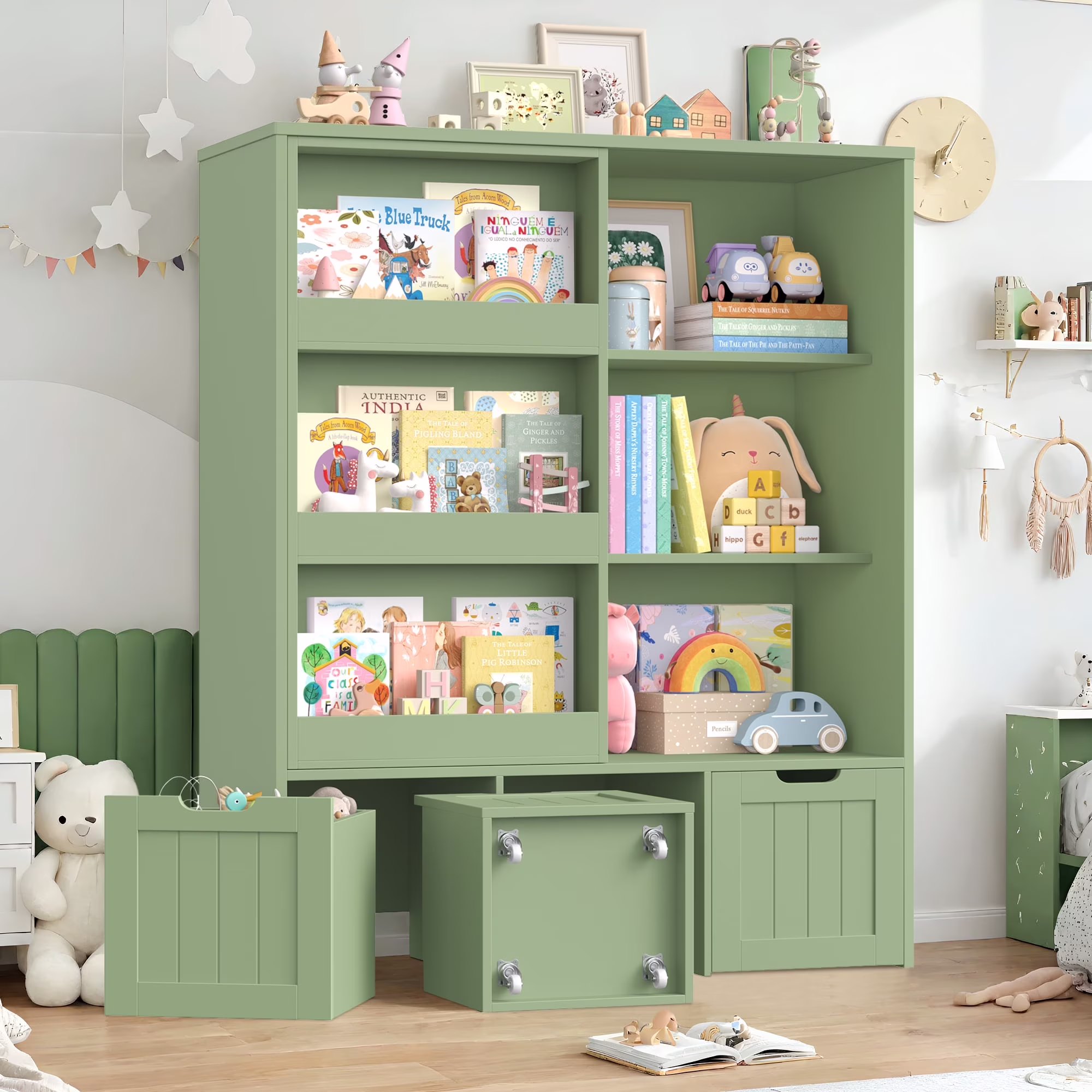 Homfa 6 Cube Toy Storage, Cube Organizer with Sliding Rack, 3 Drawer Kids Bookcase and Bookshelf, White