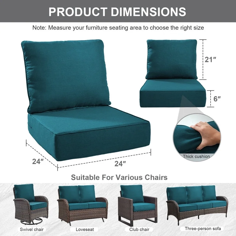 Bellefurn Outdoor Deep Seat Cushion 24 X 24 X 6 inch for Patio Furniture,Outdoor Chair Cushions Waterproof & Fade Resistant Patio Furniture Cushions for Wicker Chair, Sofa, Couch