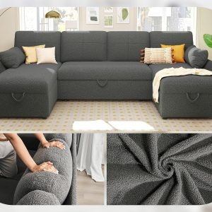 VanAcc Sofa Bed, Sleeper Sofa with Storage Chaise 2 in 1 Pull Out Couch Living Room