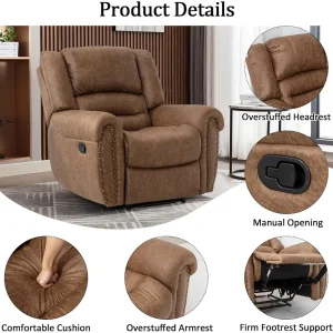 CANMOV Leather Recliner Chair, Classic and Traditional Manual Recliner Chair with Comfortable Arms and Back Single Sofa for Living Room, Nut Brown