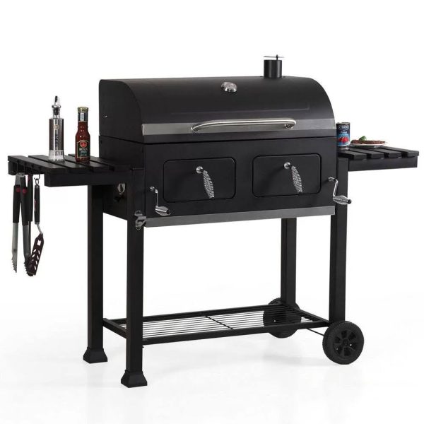 Phi Villa Heavy-Duty Outdoor Barrel Charcoal Grill in Black