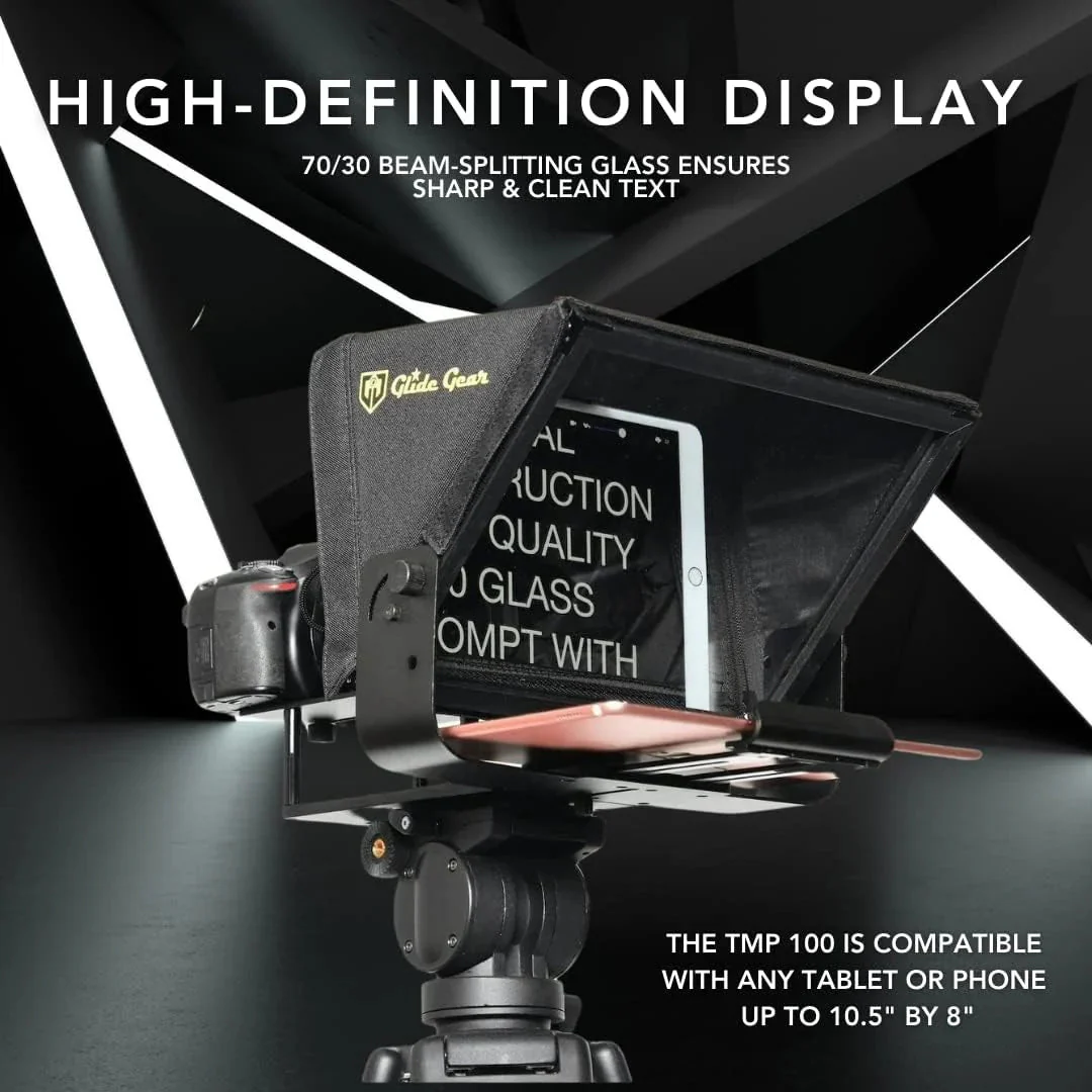 Glide Gear TMP100 Adjustable Teleprompter Beam Splitter 70/30 Glass w/ Carry Case