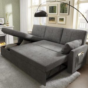 VanAcc Sofa Bed, Sleeper Sofa with Storage Chaise 2 in 1 Pull Out Couch Living Room