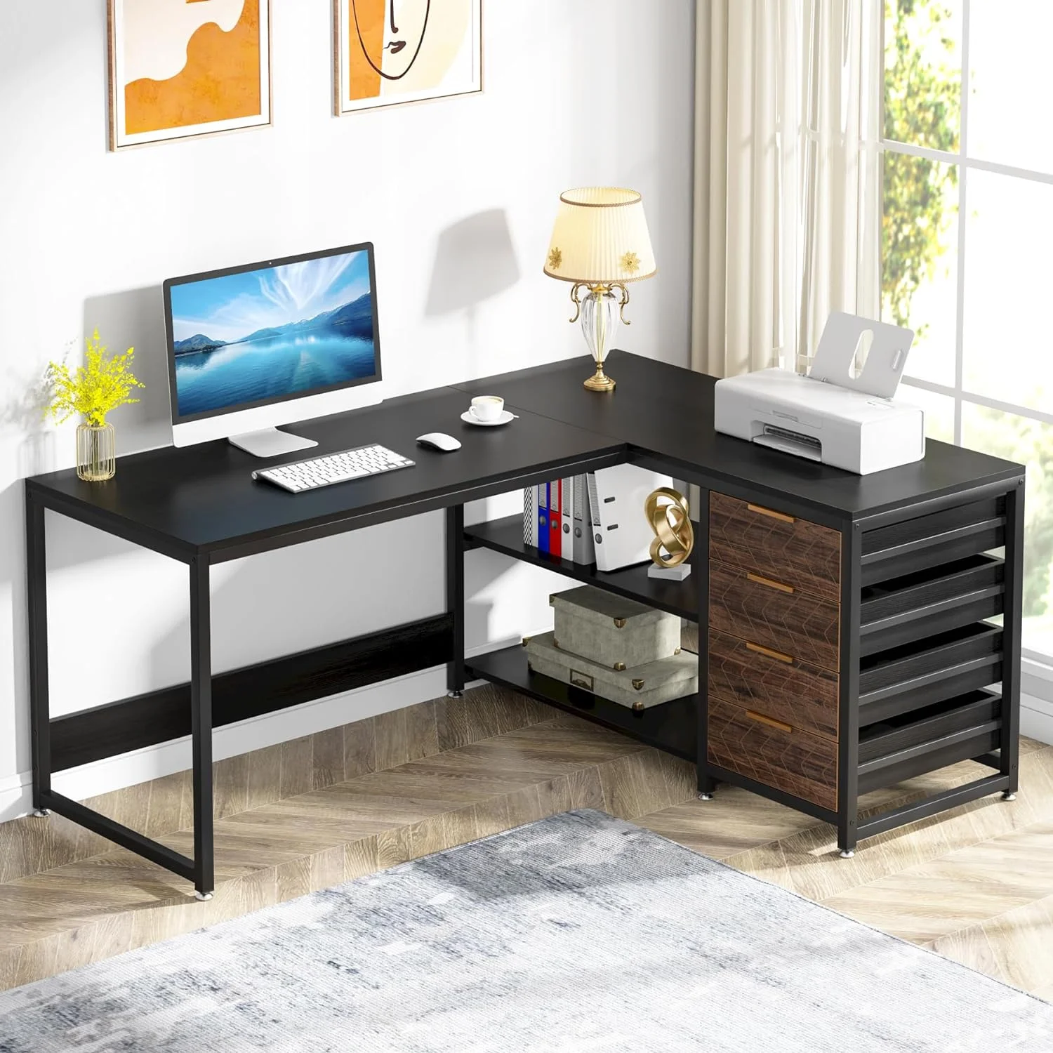 Tribesigns 59" L-Shaped Office Desk, Modern Reversible Computer Study Desk for Home Office, White