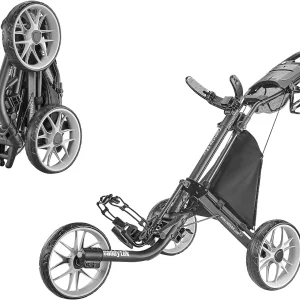 3Wheel Golf Push Cart - Golf Trolley Foldable Collapsible Lightweight Pushcart with Foot Brake - Easy to Open & Close