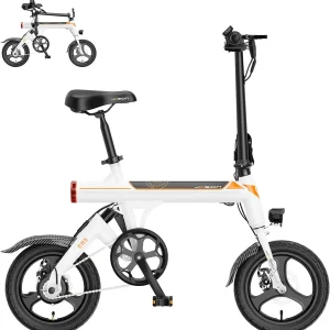 Jasion EB3 Electric Bike Adults 21mph, 500W Peak Motor, 270Wh Battery, Rear Suspension, 3 Levels Assist, 14′′ Folding Ebike for Adults and Teens, Complies to UL2849