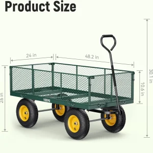 Steel Garden Cart 2-in-1 1400 lbs Heavy Duty Utility Wagon with Removable Mesh Sides to Convert into Flatbed 240?? U-Turn 13" Pneumatic Tires Garden Wagon for Farm Yard Lawn Garden Camping