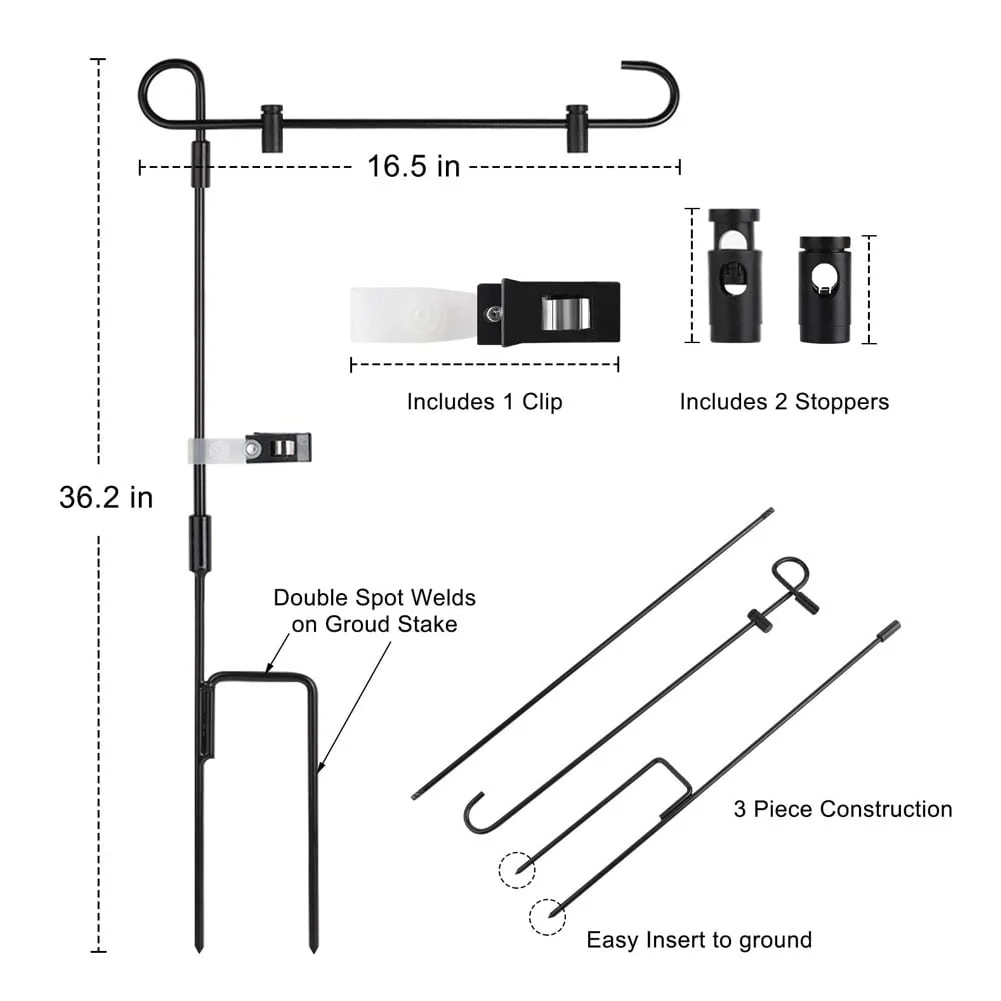 SHARE&CARE Garden Flag Stand, Garden Flag Pole Holder with one Tiger Clip and two Spring Stoppers for Garden and Home Decoration 12 x 18 Inches without flag