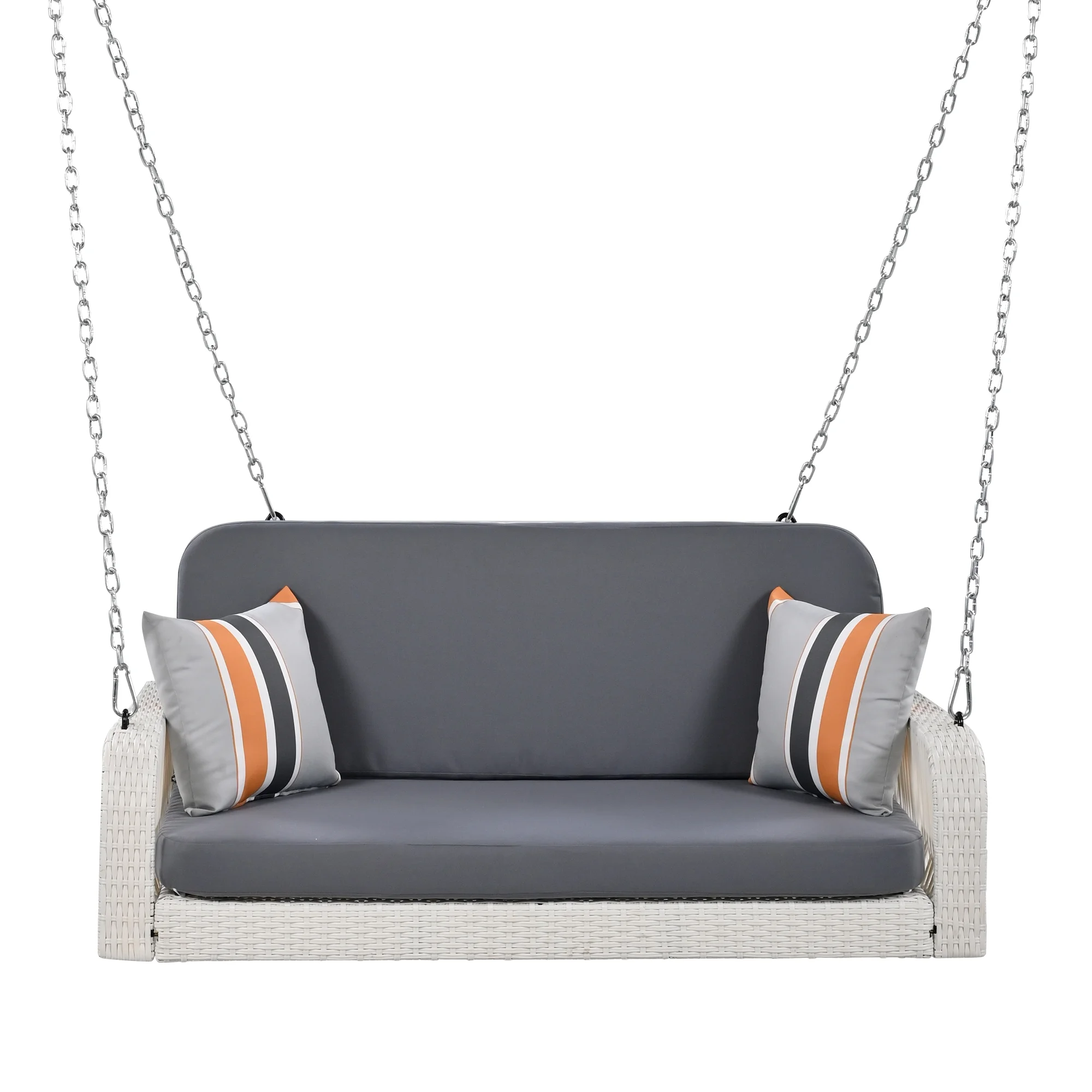 Harper & Bright Designs PE Ratten Porch Swing Chair, 2-Seater Hanging Swing Bench with Chains, All Weather Design Patio Furniture Swing for Backyard Garden Poolside, Grey and White