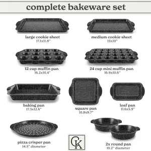 Country Kitchen 10-Piece Nonstick Bakeware Set - Stackable Pots and Pans, Black