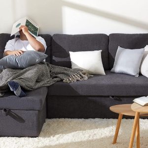 VanAcc Sofa Bed, Sleeper Sofa with Storage Chaise 2 in 1 Pull Out Couch Living Room