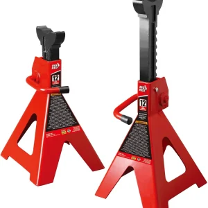 10-Ton Medium Height Pin Type Jack Stands, Pair, Red