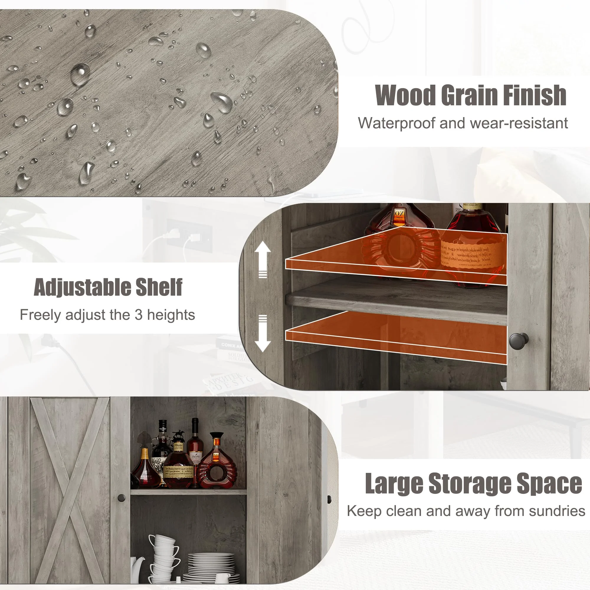 Coffee Bar Cabinet with Storage/Adjustable Shelf 30" Small Kitchen Bar Table Corner Bar Cabinet for Tea Buffet Sideboard Cabinet for Dining Room, Farmhouse Coffee Station for Wine