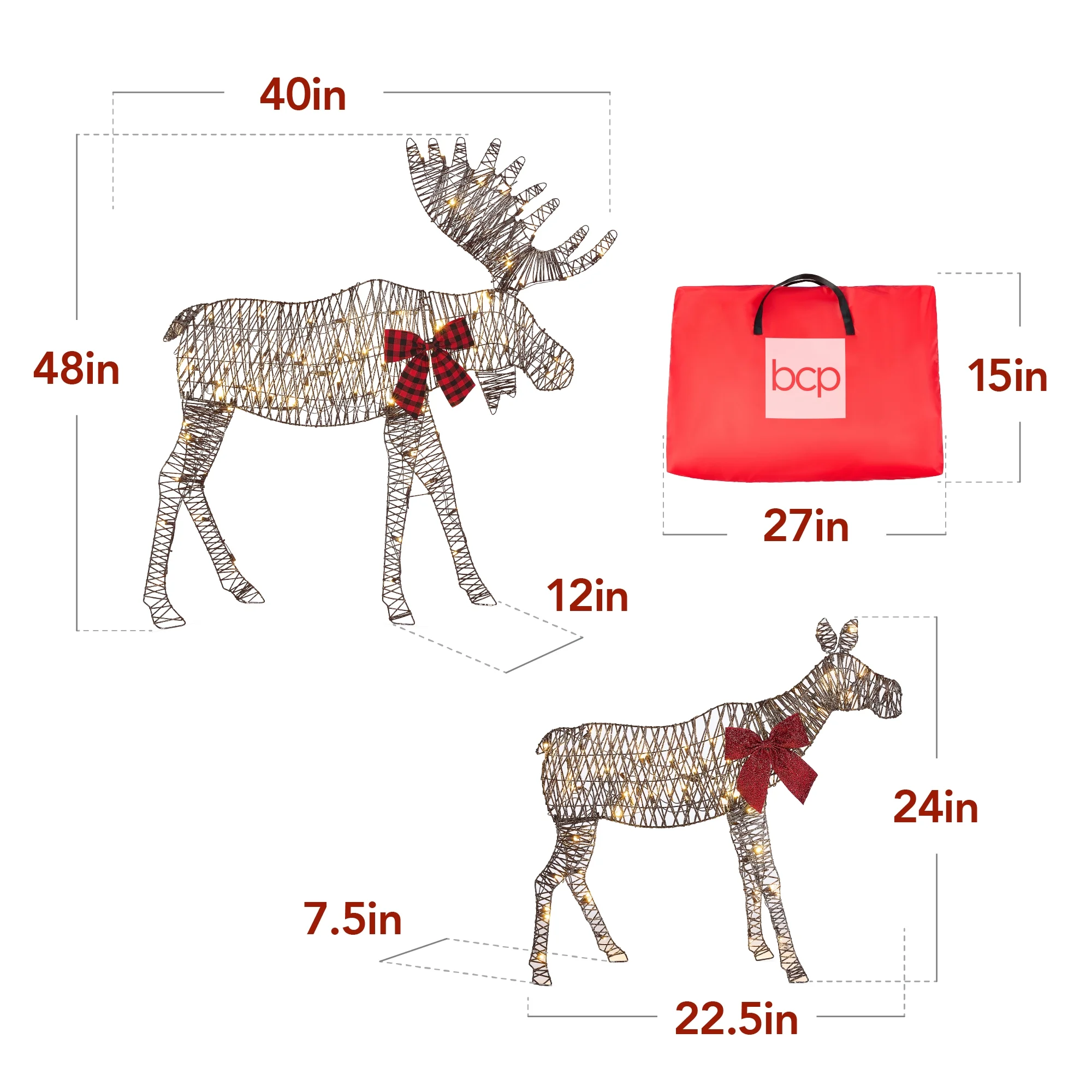 Best Choice Products 4ft 2-Piece Lighted 2D Christmas Moose Set Outdoor Decor w/ 125 LED Lights, Stakes - Rattan