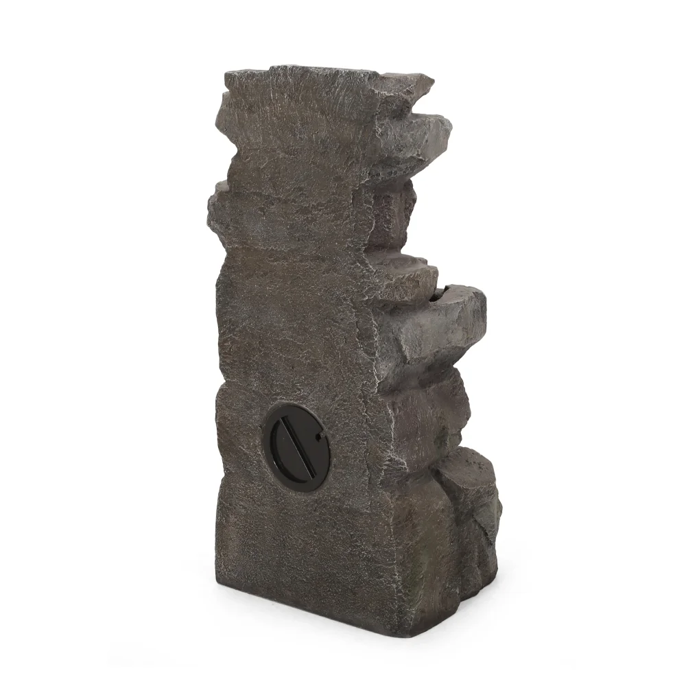 Holaki 23.5" H Outdoor Fountain,4-Tire Waterfall Flow Floor Fountain with LED Light for Patio,Gadern,Backyard,Art Home Decoration,Light Brown