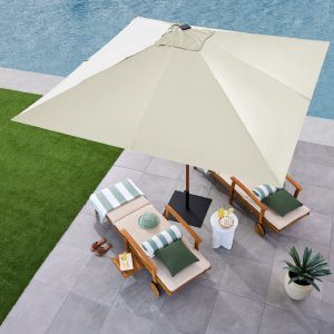 Best Choice Products 9ft Deep Square Solar LED Lighted Patio Umbrella w/ Woodgrain Pattern, UV-Resistant - Black